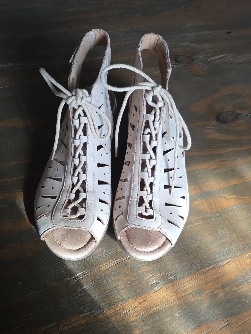 Earth Women's Lace-Up Peep Toe Heels in Light Beige